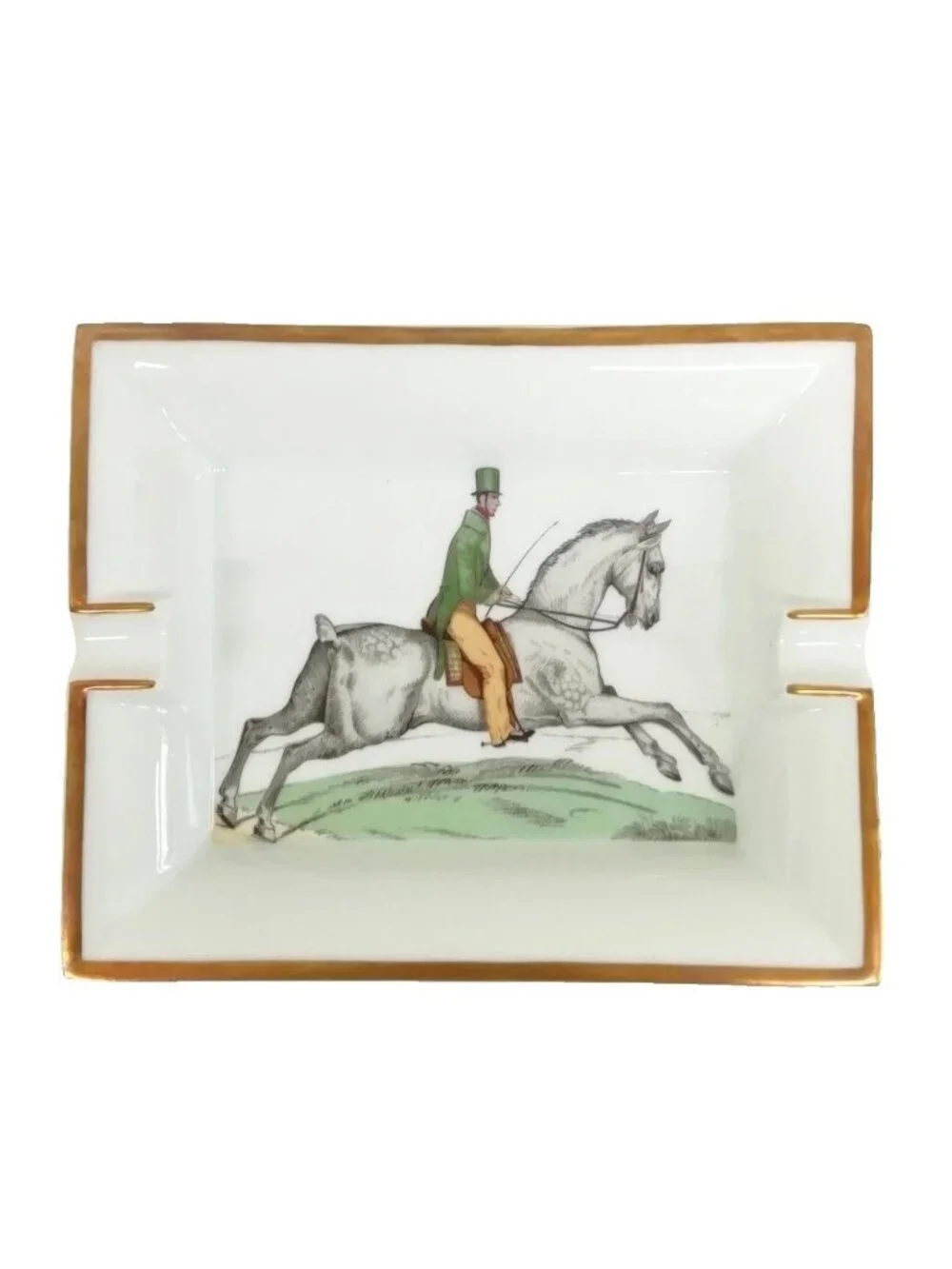 Hermes Vintage Horse Pattern Gold Ashtray Ceramic